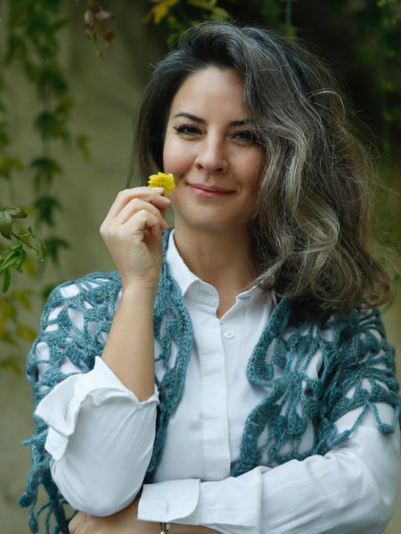 Zoe Strantzali harvesting botanicals in Greece, and a portrait of Zoe in nature.
