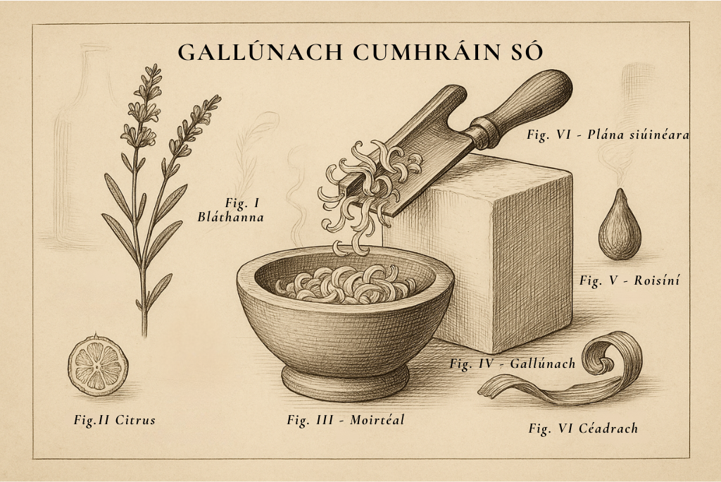 Tools and materials for cold perfuming soap with essential oils, including grated soap, mortar and pestle, glass bottles, and unscented soap bar.